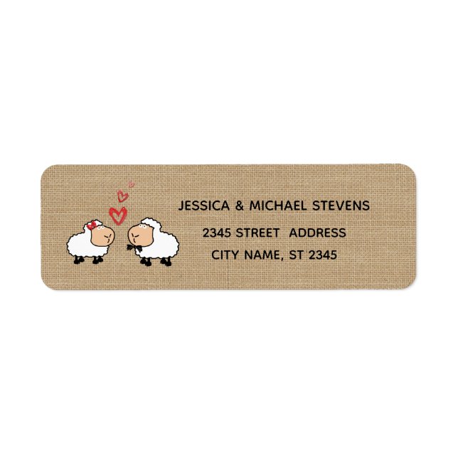 Söta, lustigt tecknad får i kärlek-bäcken returadress etikett (Framsidan)