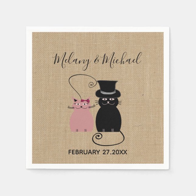 Söta, lustigt tecknad katter i kärlek-burlap pappersservett (Framsidan)