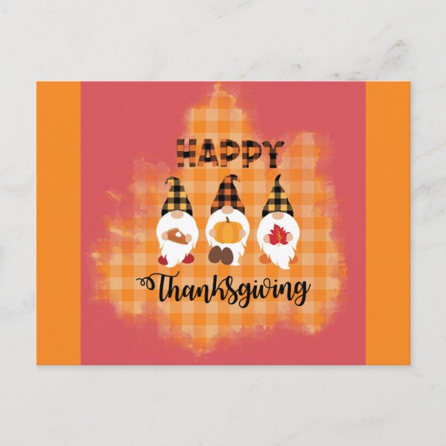 Söta lyckliga Thanksgiving Tomtar Vykort (Framsida)