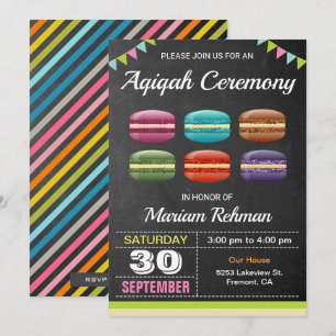 Söta Macarons Aqeeqah Aqiqah Ceremoni Inbjudningar