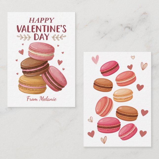 Söta Macarons Barnklassrum Valentine Välkomstkort Anteckningskort (Fram/baksida)