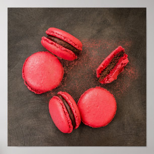 Söta Macarons köksaffisch Macarons Röd Rosa Poster