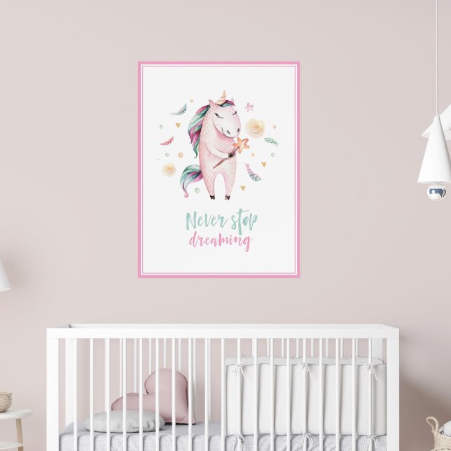 Söta magiska encorns giriga rosa barn poster (Barnkammare 2)