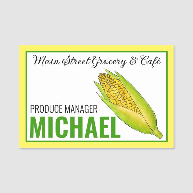 Söta Maj Cob Livsmedel Store Vegetable Veg Namnbricka (Framsida)