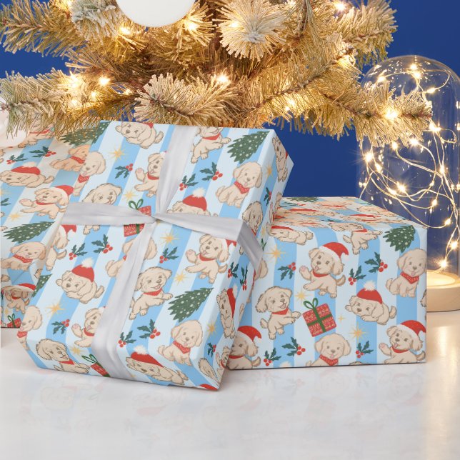 Söta malteser valpar julpresent presentpapper (Helgdagar)