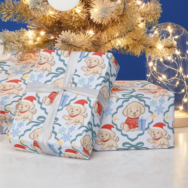 Söta malteser valpar julpresent presentpapper (Helgdagar)