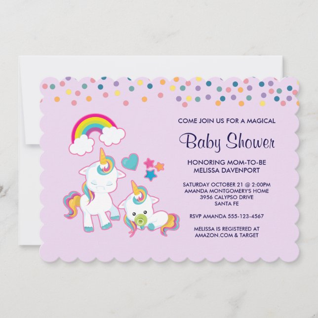 Söta Mamma & Enhörningsbaby Magisk Bebis Shower Inbjudningar (Framsida)