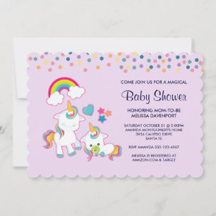 Söta Mamma & Enhörningsbaby Magisk Bebis Shower Inbjudningar