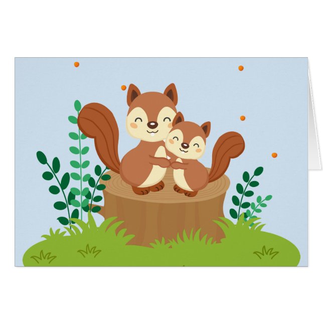 Söta Mamma och baby ekorrrelerna Mors dag Hälsningskort (Framsidan Horizontal)