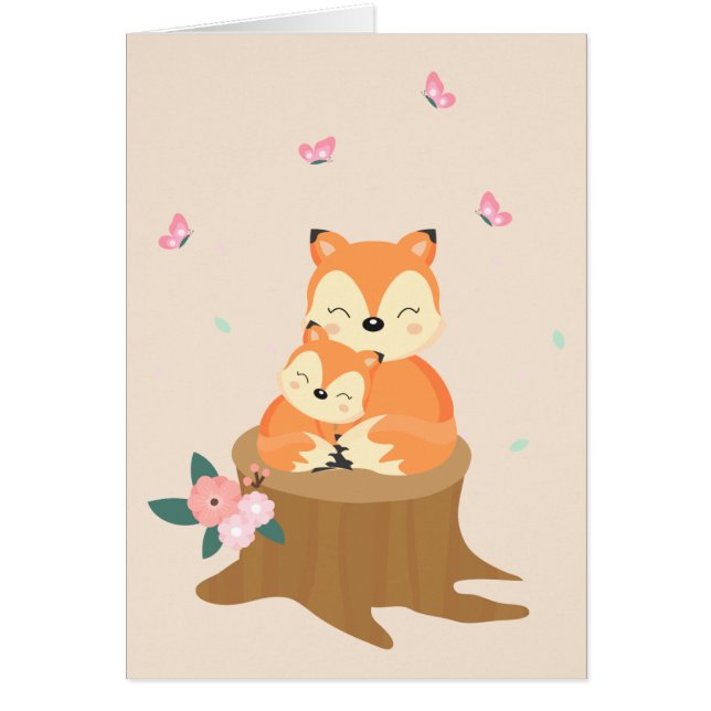 Söta Mamma och baby Foxes Mors dag Hälsningskort (Framsidan)