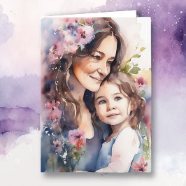 Söta Mamma och dotterdjur Lila | Mors dag Kort