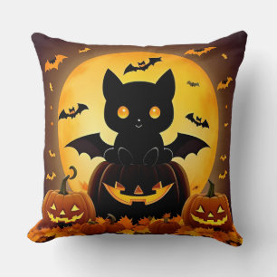 🌕🐱 Söta månkattpumpa Halloween mysig natt 🧡 Kudde