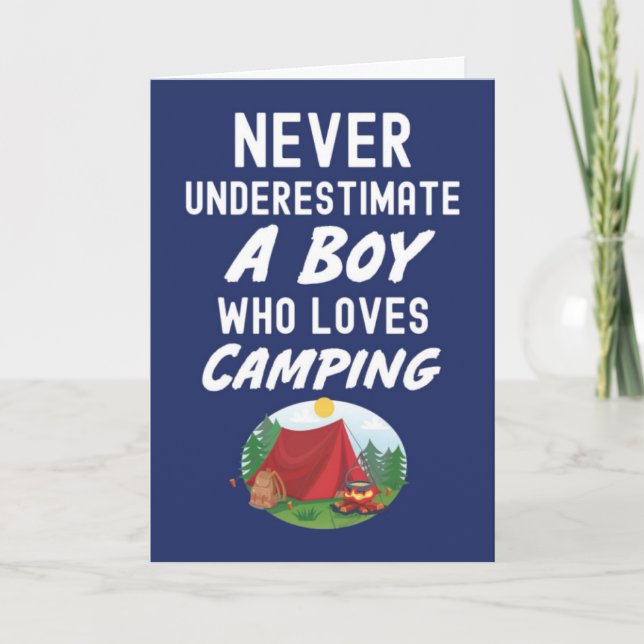 Söta marinblå camping-kort för småpojkar barn kort (Framsida)