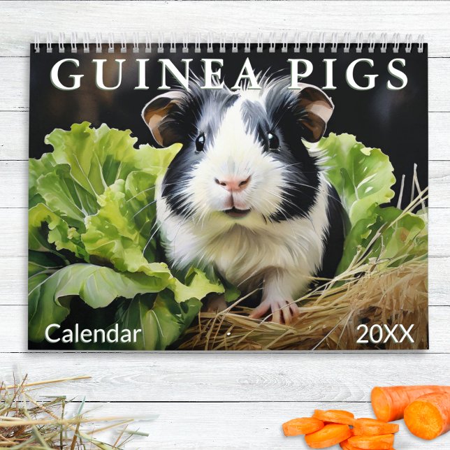 Söta Marsvin Djurälskare Akvarell Månadskalender Kalender (A wall calendar with a guinea pig illustration for each month in a watercolor style)