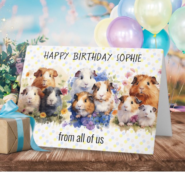 Söta marsvin Glad födelsedag från oss alla Kort (A custom birthday card, picturing guinea pigs in a watercolor style, with 'from all of us' words)