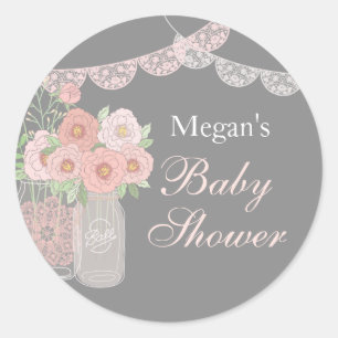 Söta Mason Jar Rosa Grå Baby Shower Klistermärken