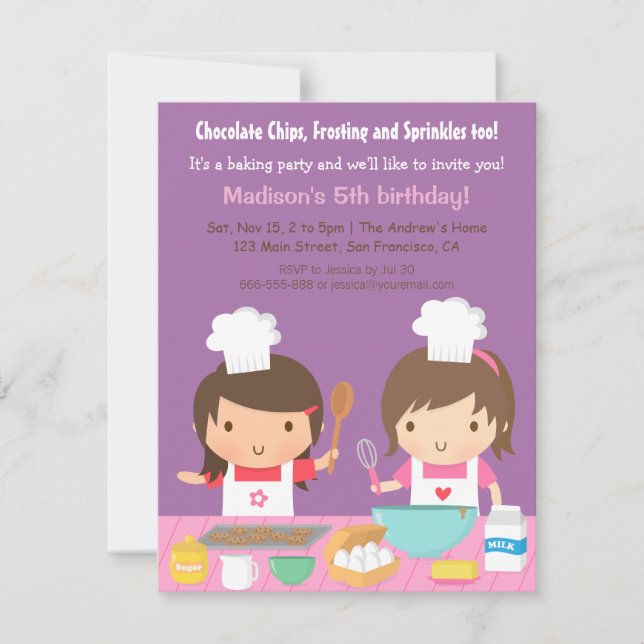 Söta matlagning bakning födelsedagsfest inbjudning inbjudningar (Framsida)