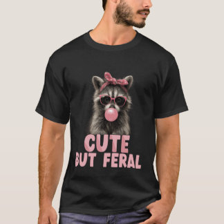 Söta Men Vilda Små Tjej Ungar Tvättbjörn Solglasö T Shirt