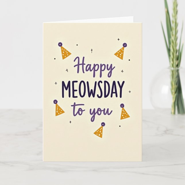 Söta Meowsday-födelsedagsgratulationskort Kort (Framsida)