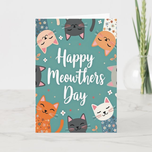 Söta Meowthers Day Katt Konst Kort (Framsida)
