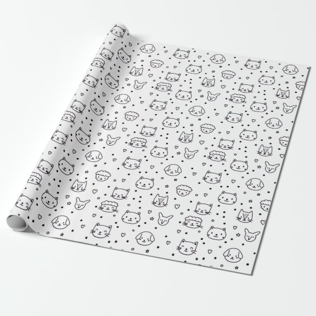 Söta minimalistiska djuransikten presentpapper (Utrullad)