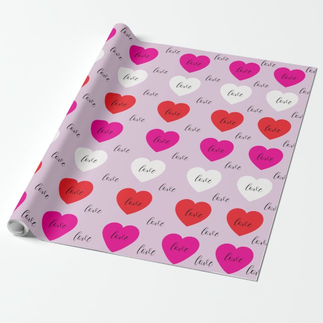 Söta minimalistiska hjärtan kärleksmönster  presentpapper (Utrullad)