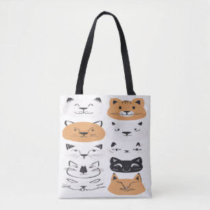 Söta minimalistiska kattansikten mönster rolig kat tygkasse