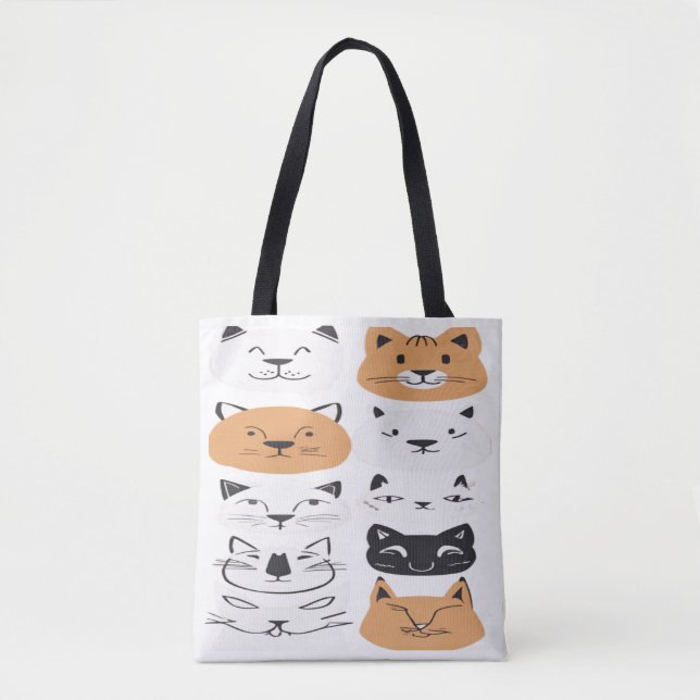 Söta minimalistiska kattansikten mönster rolig kat tygkasse (Framsida)