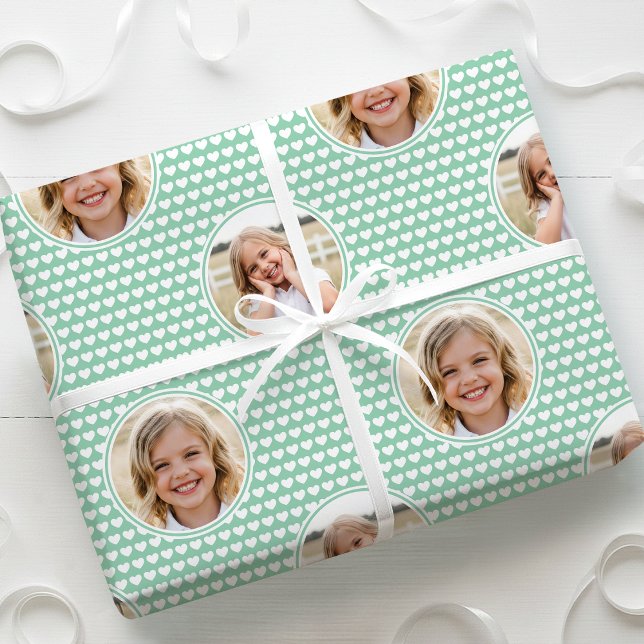 Söta mint hjärtan barn födelsedagsfoto presentpapper (Skapare uppladdad)