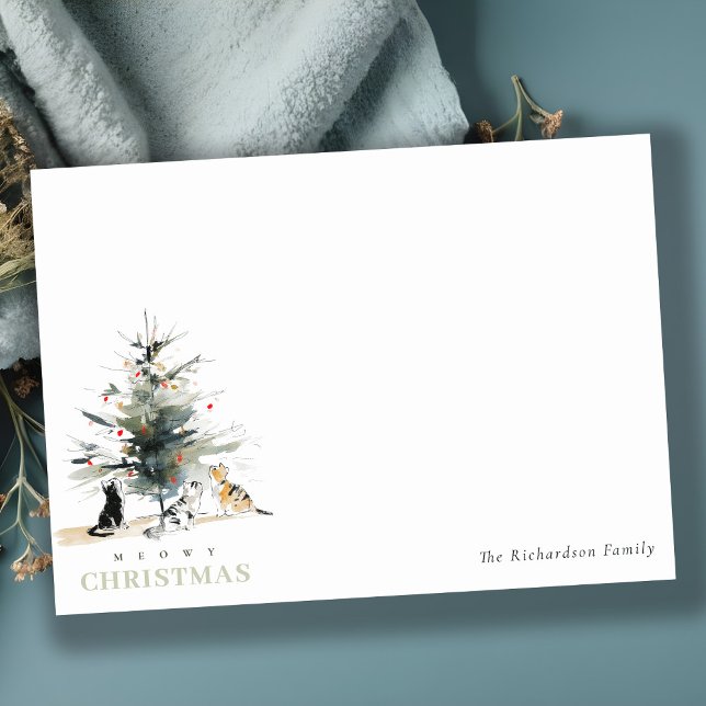 Söta moderna akvarell Meowy julgran katt  Anteckningskort (Skapare uppladdad)