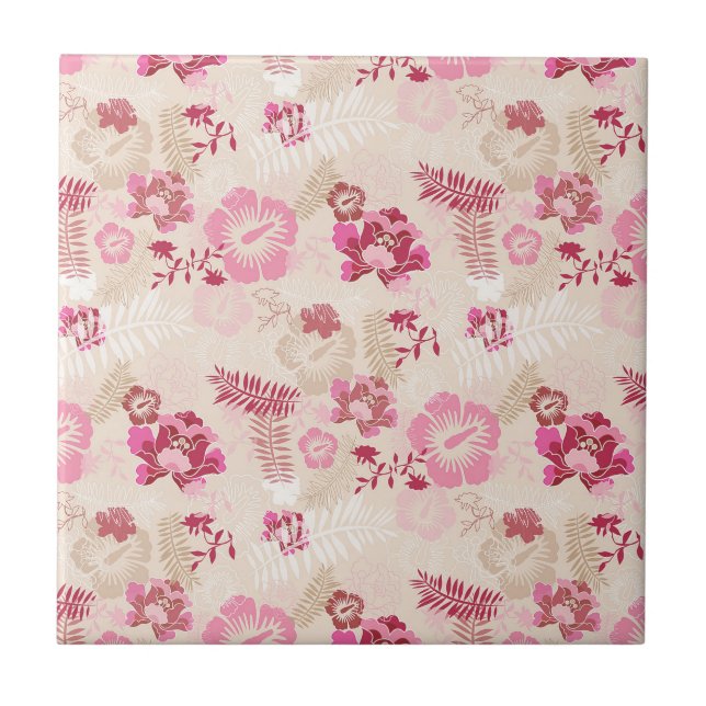 Söta moderna blommönster i rosa kakelplatta (Framsidan)