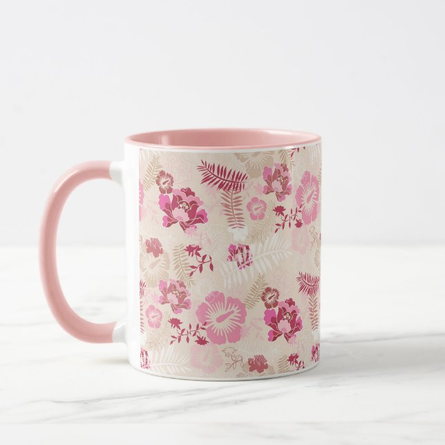 Söta moderna blommönster i rosa mugg (Vänster)