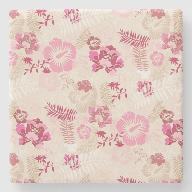 Söta moderna blommönster i rosa stenunderlägg (Framsidan)