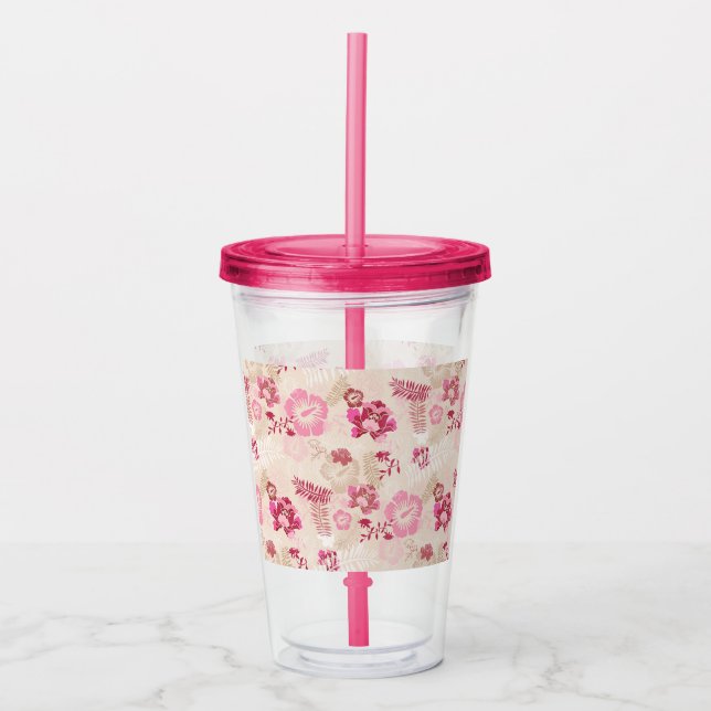 Söta moderna blommönster i rosa take away mugg (Framsida)