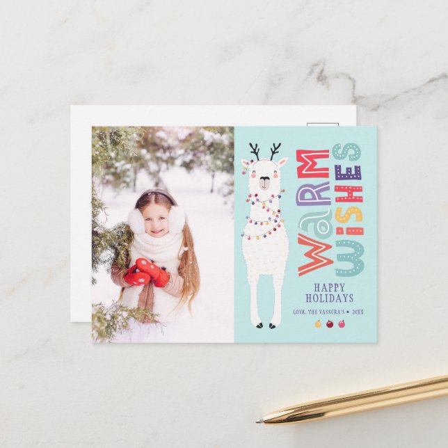 Söta moderna julstrålande stränglampor för lama-fo helg vykort (Fram/Back In Situ)