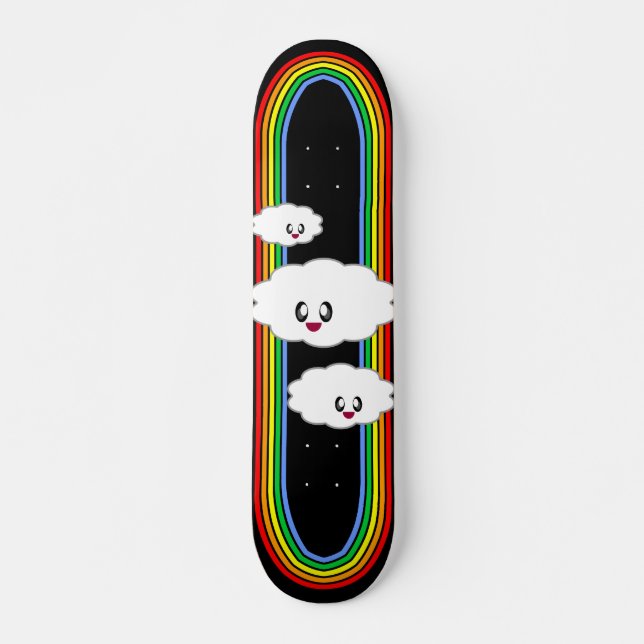SÖTA MOLN REGNBÅGE GLAD ANSIKTE OLD SCHOOL SKATEBOARD BRÄDA 21,6 CM (Framsida)