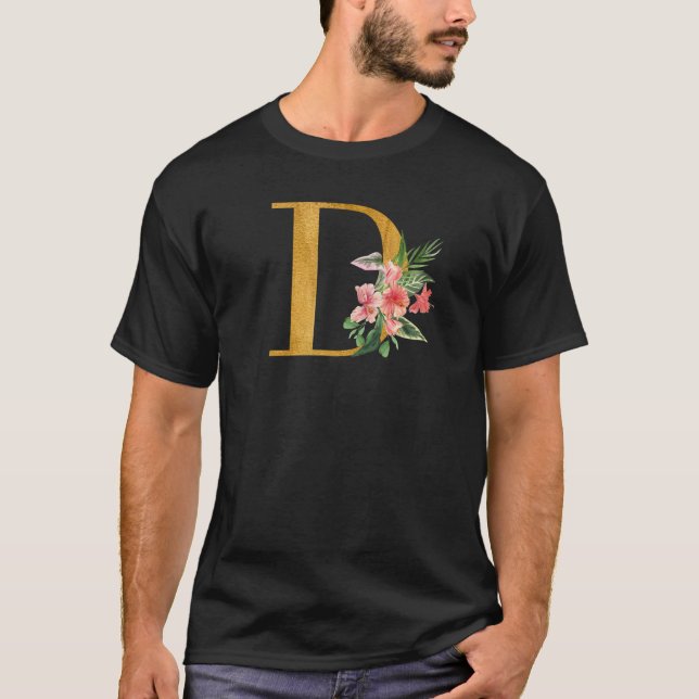 Söta monogram initialbokstäver blommor versal D T Shirt (Framsida)