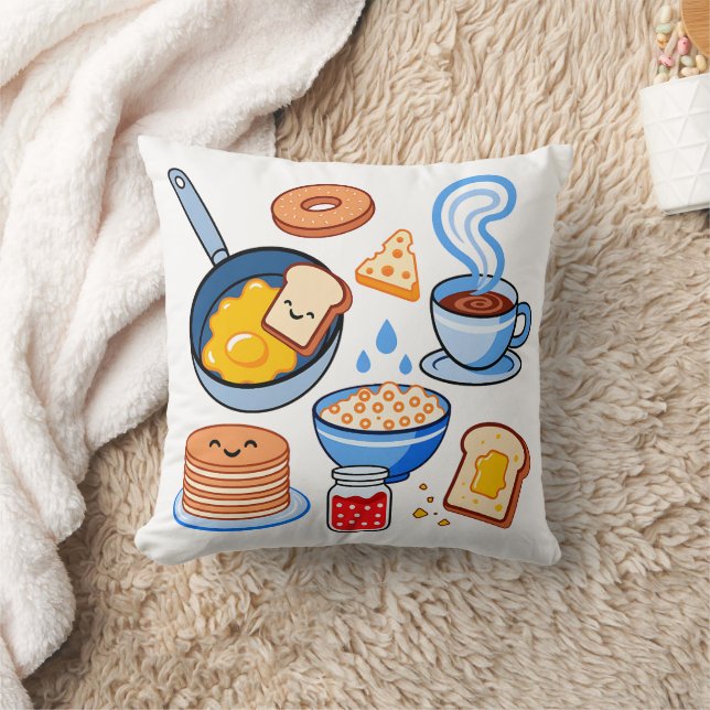 Söta mönster för frukost – Kawaii mat seamless Kudde (Filt)