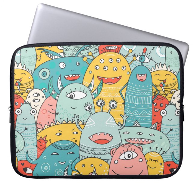 Söta monster krona sömlös mönster i boho stil laptop fodral (Framsidan)