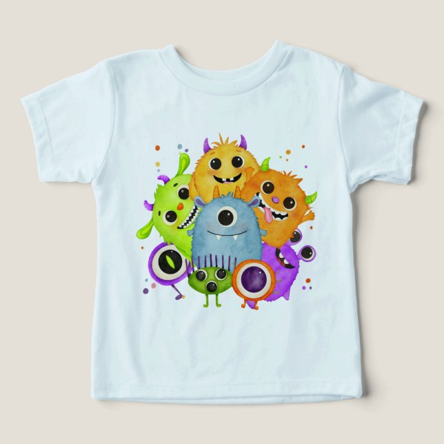 Söta monster vattenfärg barn t-shirt  (Design Framsida)