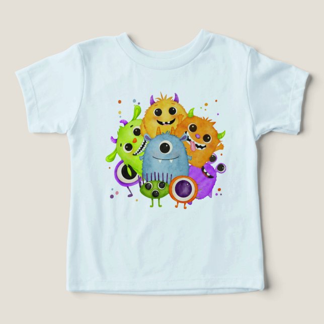 Söta monster vattenfärg barn t-shirt  (Design Framsida)