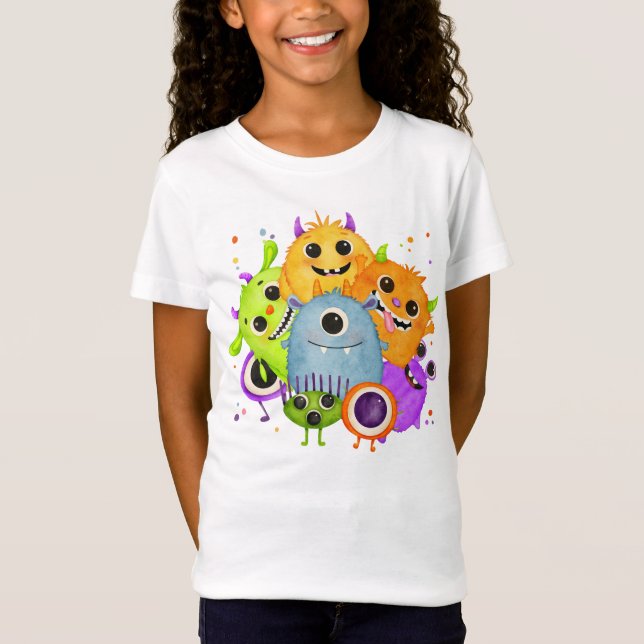 Söta monster vattenfärg barn t-shirt (Framsida)