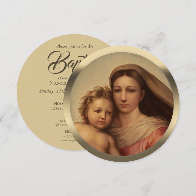 Söta mor och baby CC0978 Baptism-inbjudan Inbjudningar (Fram/baksida)