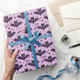 Söta mörklila halloweenfladdermöss presentpapper