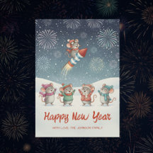 Söta möss Gott nytt år fyrverkerier