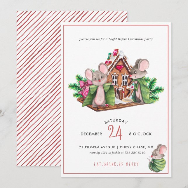 Söta möss | Julfestlig inbjudan till julfest (Fram/baksida)