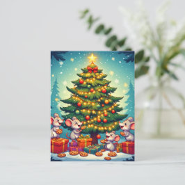 Söta möss kakor julgran festlig glädje vykort