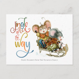 Söta möss som åker släde och ringer in vägen glitt vykort