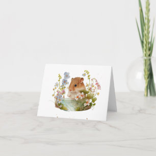Söta Mouse Savoring Flowers BLANK Kort