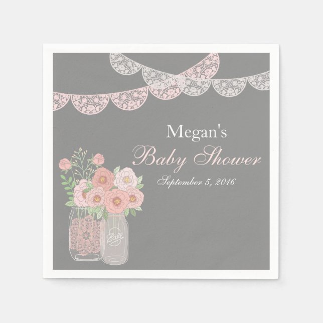 Söta murarvas rosa grå baby shower servetter (Framsidan)